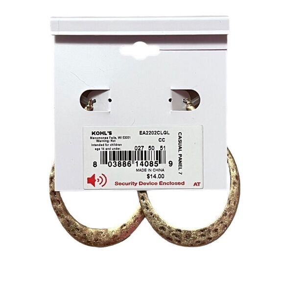 🤯5/$20🤯 NWT Sonoma Large Hammered Gold Rhinestone Hoop Statement Earrings - Picture 2 of 2